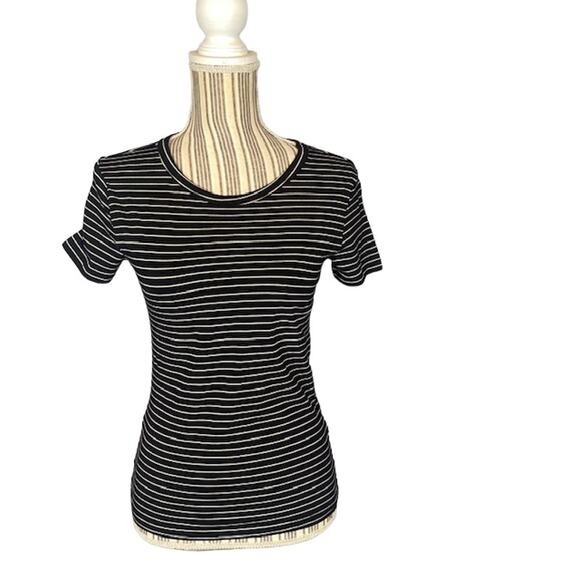 H&M Basics Black & White Striped Short Sleeve Casual T-Shirt Women Sz S - Picture 1 of 8